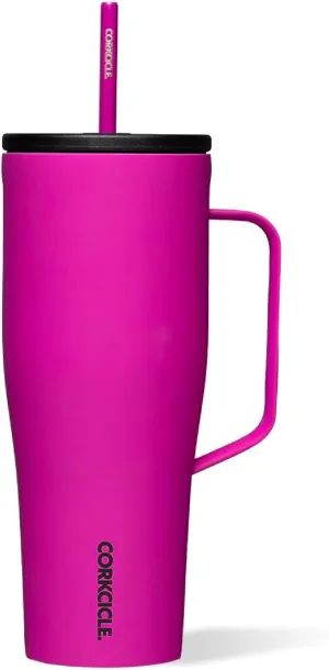Corkcicle Cold Cup XL Insulated Tumbler with Handle, Lid, & Straw, Berry Punch, 30 oz – Reusable Cupholder Friendly Water Bottle Keeps Drinks Cold 12hrs