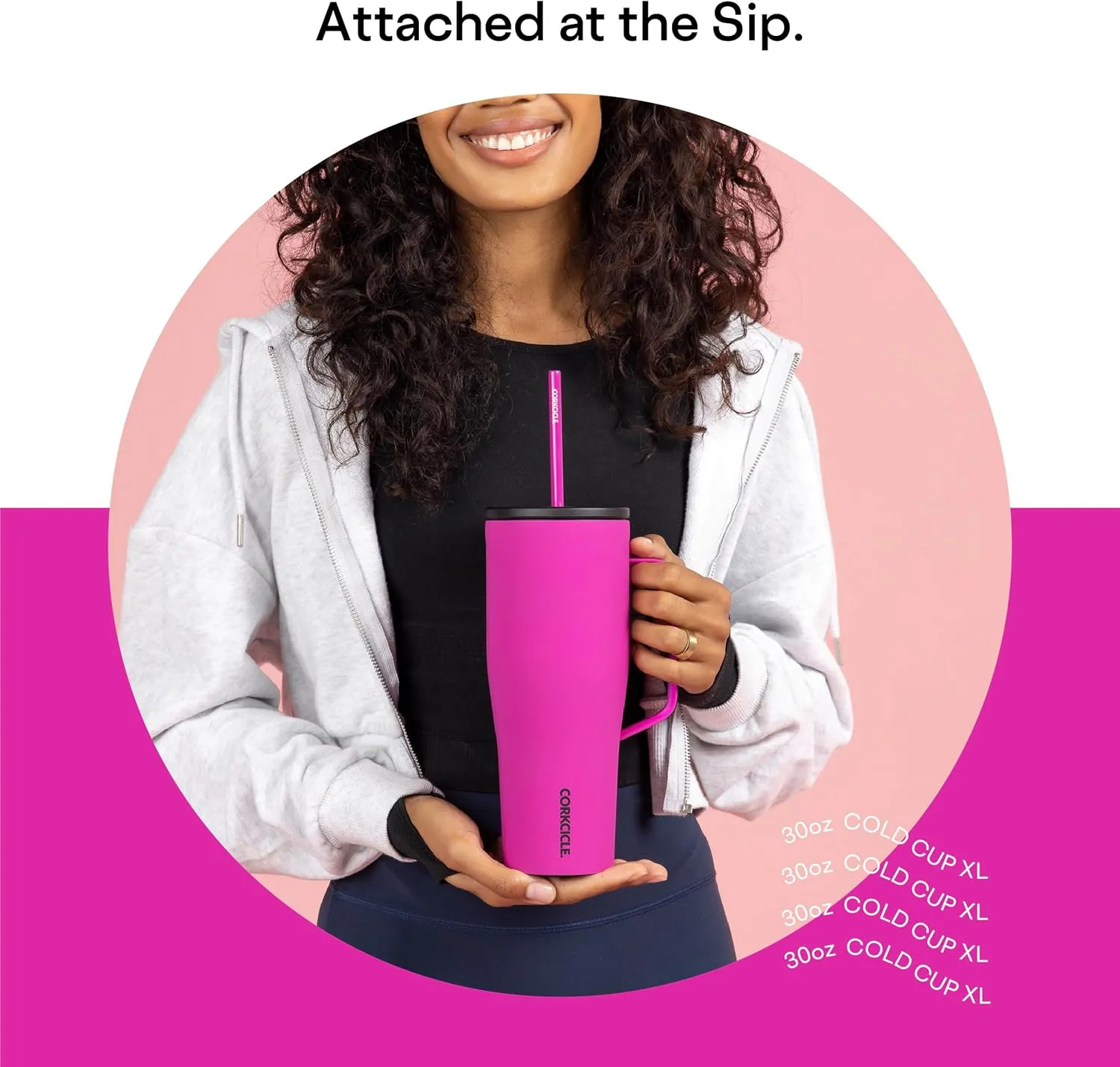 Corkcicle Cold Cup XL Insulated Tumbler with Handle, Lid, & Straw, Berry Punch, 30 oz – Reusable Cupholder Friendly Water Bottle Keeps Drinks Cold 12hrs