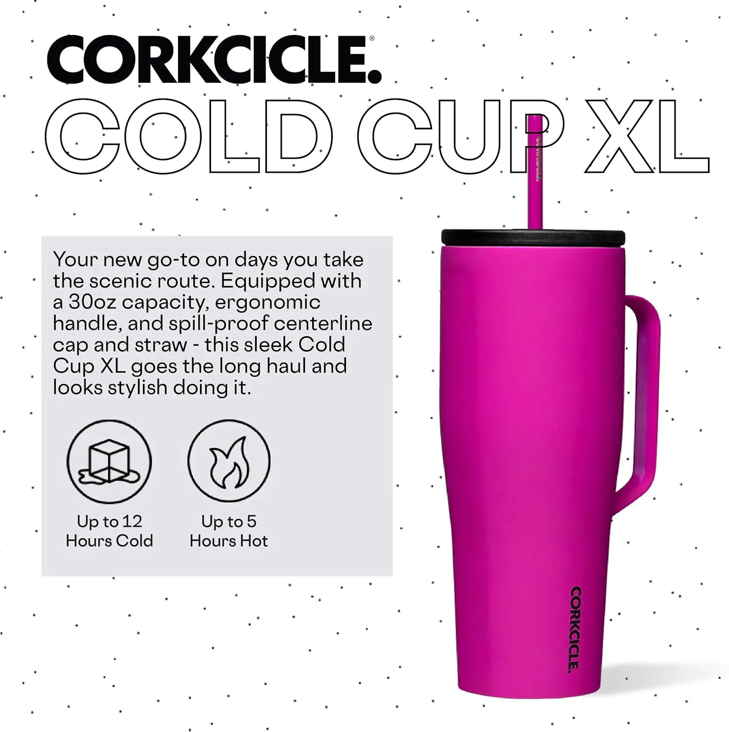 Corkcicle Cold Cup XL Insulated Tumbler with Handle, Lid, & Straw, Berry Punch, 30 oz – Reusable Cupholder Friendly Water Bottle Keeps Drinks Cold 12hrs