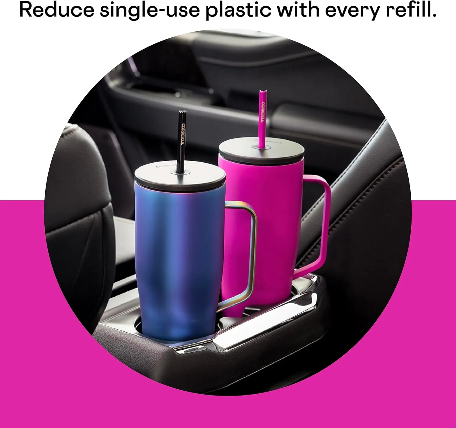 Corkcicle Cold Cup XL Insulated Tumbler with Handle, Lid, & Straw, Berry Punch, 30 oz – Reusable Cupholder Friendly Water Bottle Keeps Drinks Cold 12hrs