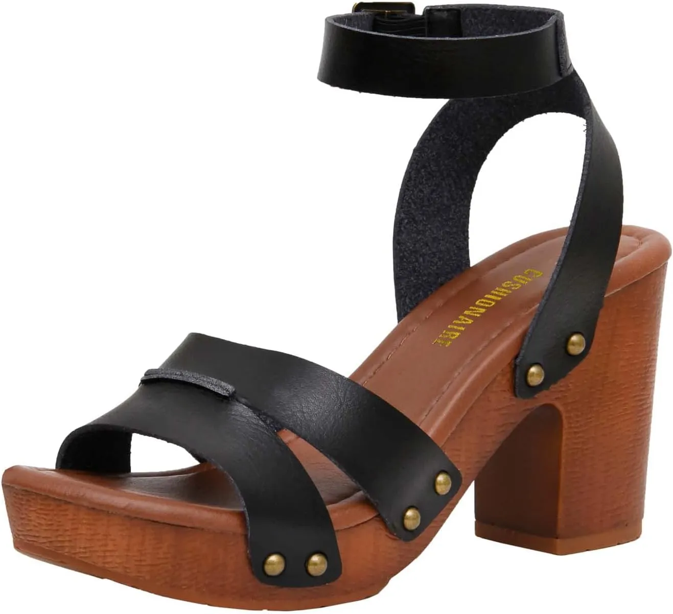 CUSHIONAIRE Women's Sandra Faux Wood Sandal  LiteSole Technology, Wide Widths Available