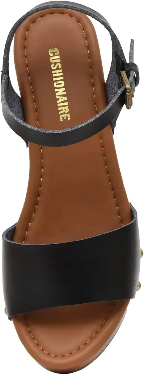 CUSHIONAIRE Women's Sloan Faux Wood Sandal  Memory Foam Insole & LiteSole Technology -Wide Widths Available