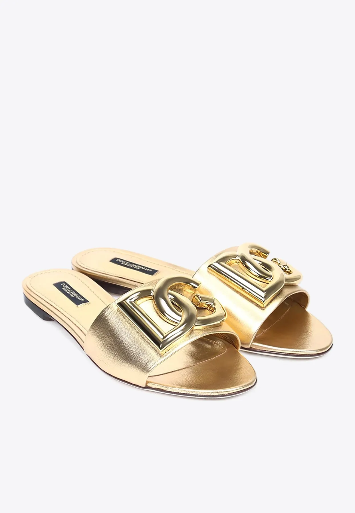 DG Logo Metallic Leather Flat Sandals