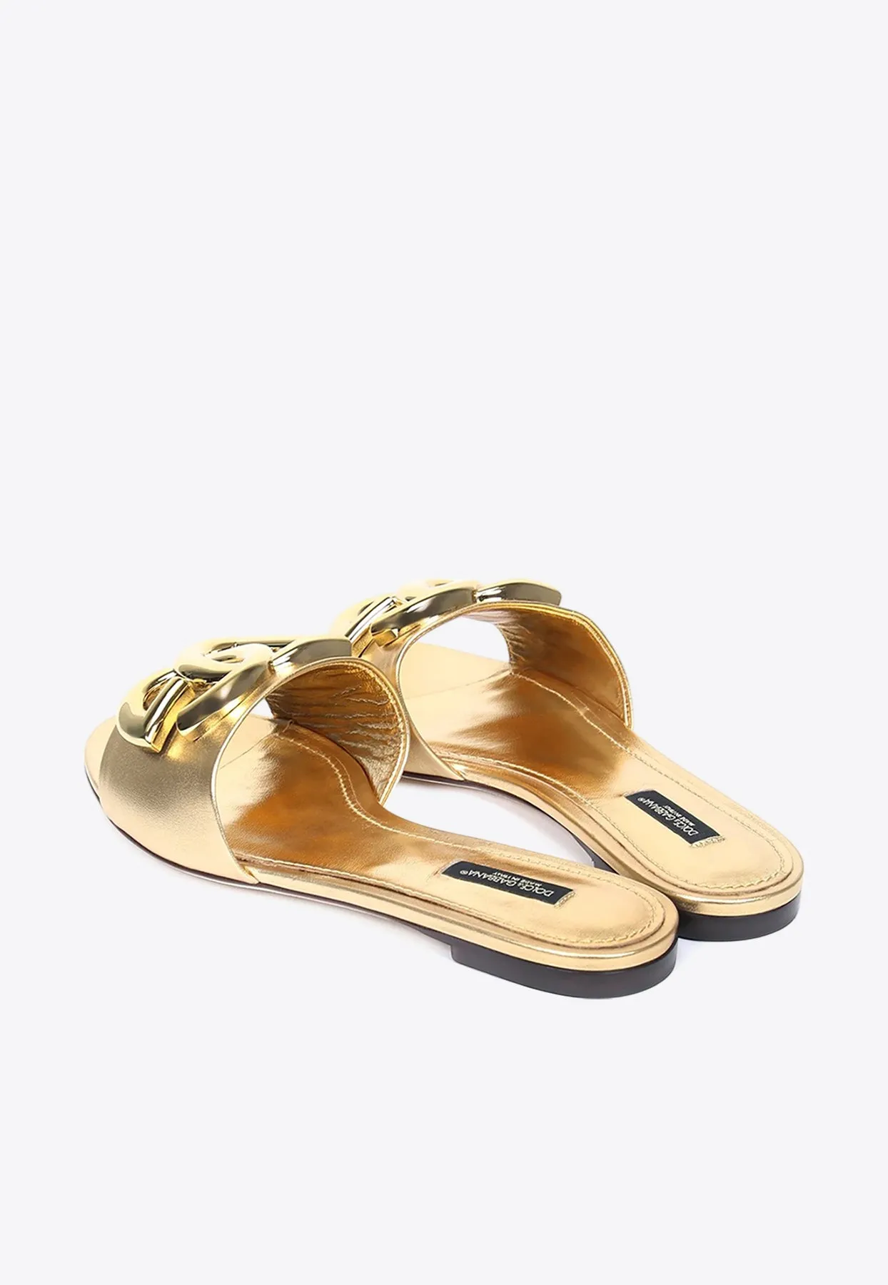 DG Logo Metallic Leather Flat Sandals