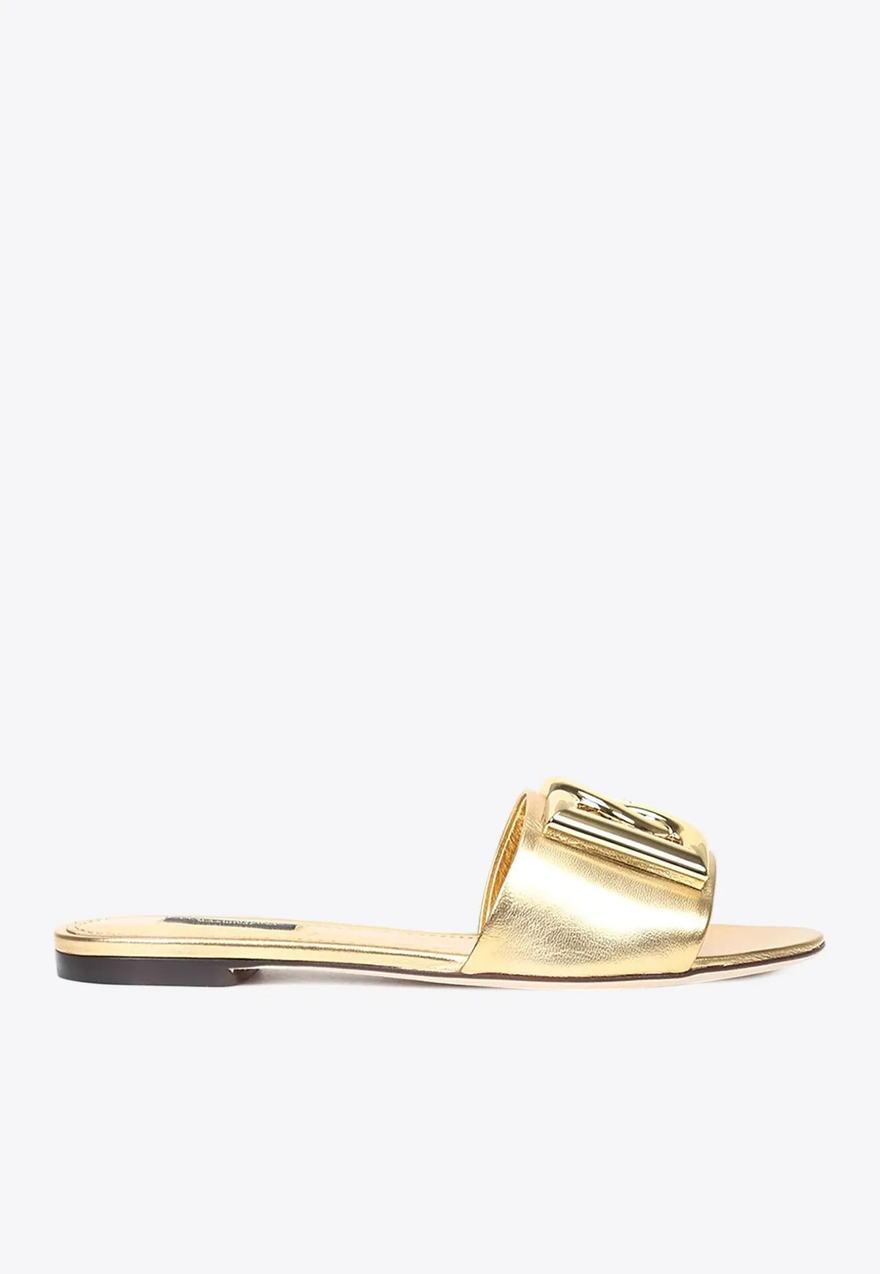 DG Logo Metallic Leather Flat Sandals