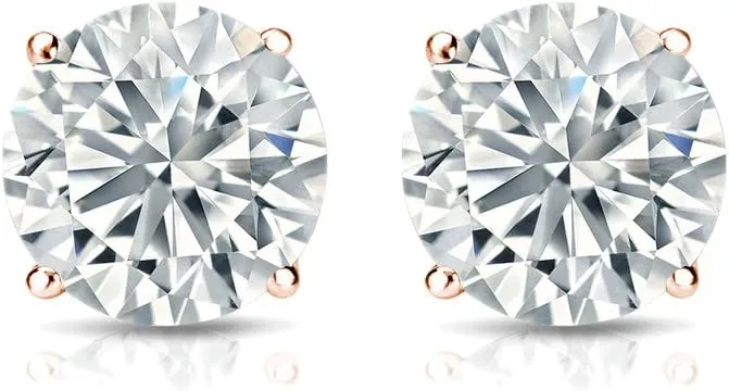 Diamond Wish 14k Gold Round Diamond Stud Earrings (1/6 carat TW, Premium, I2-I3) 4-Prong Basket Screw-Back