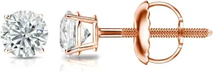 Diamond Wish 14k Gold Round Diamond Stud Earrings (1/6 carat TW, Premium, I2-I3) 4-Prong Basket Screw-Back