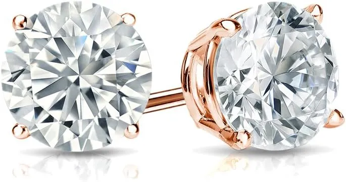 Diamond Wish 14k Gold Round Diamond Stud Earrings (1/6 carat TW, Premium, I2-I3) 4-Prong Basket Screw-Back