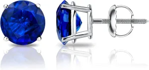 Diamond Wish Platinum Round Blue Sapphire Gemstone Stud Earrings (1/4 carat TW) 4-Prong Basket, Screw-Back