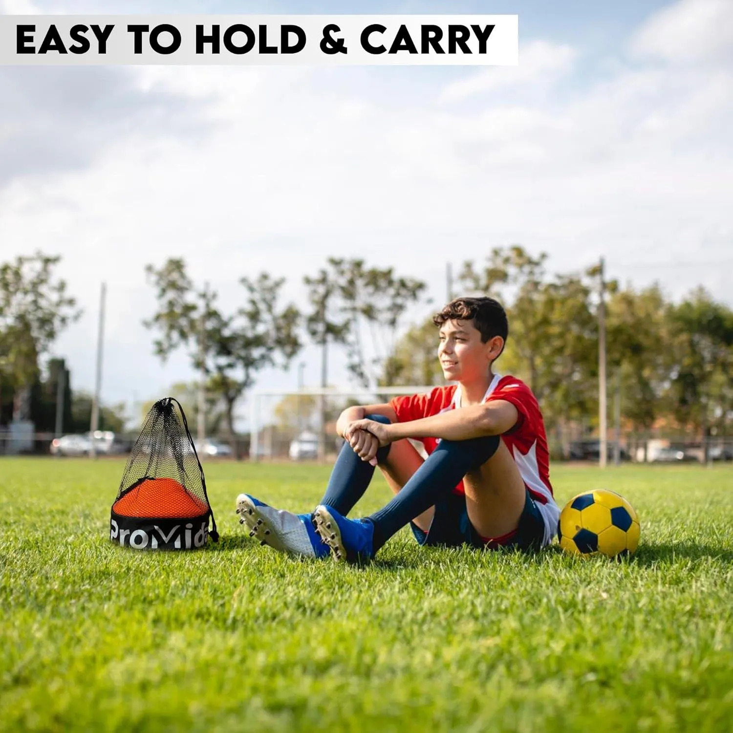 Disc Soccer Cones for Training Kids with Mesh Bag & Strap - Small Plastic Cones for Sports Training - Flexible Conos for Soccer Practice Equipment, Basketball & Football Drills Equipment