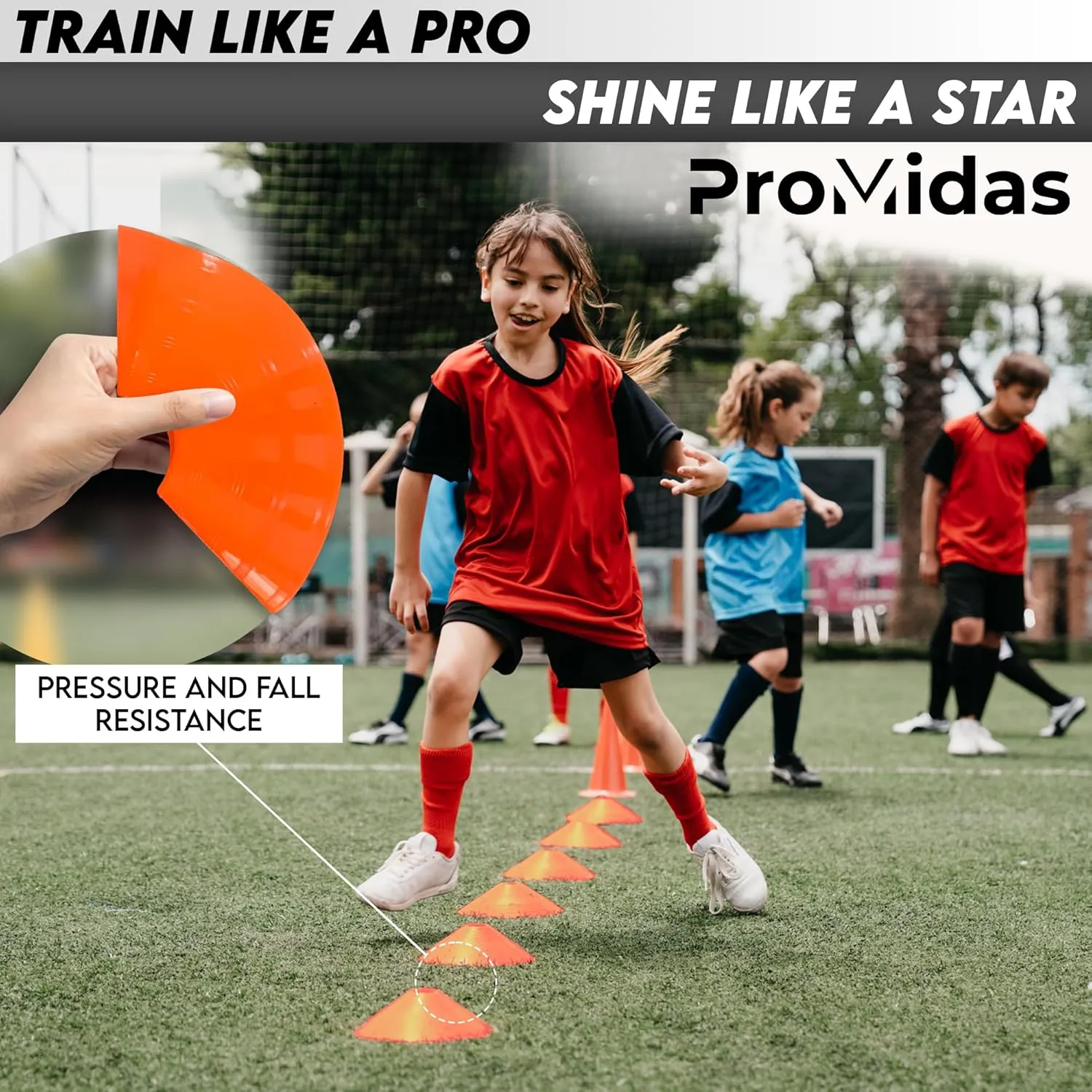 Disc Soccer Cones for Training Kids with Mesh Bag & Strap - Small Plastic Cones for Sports Training - Flexible Conos for Soccer Practice Equipment, Basketball & Football Drills Equipment