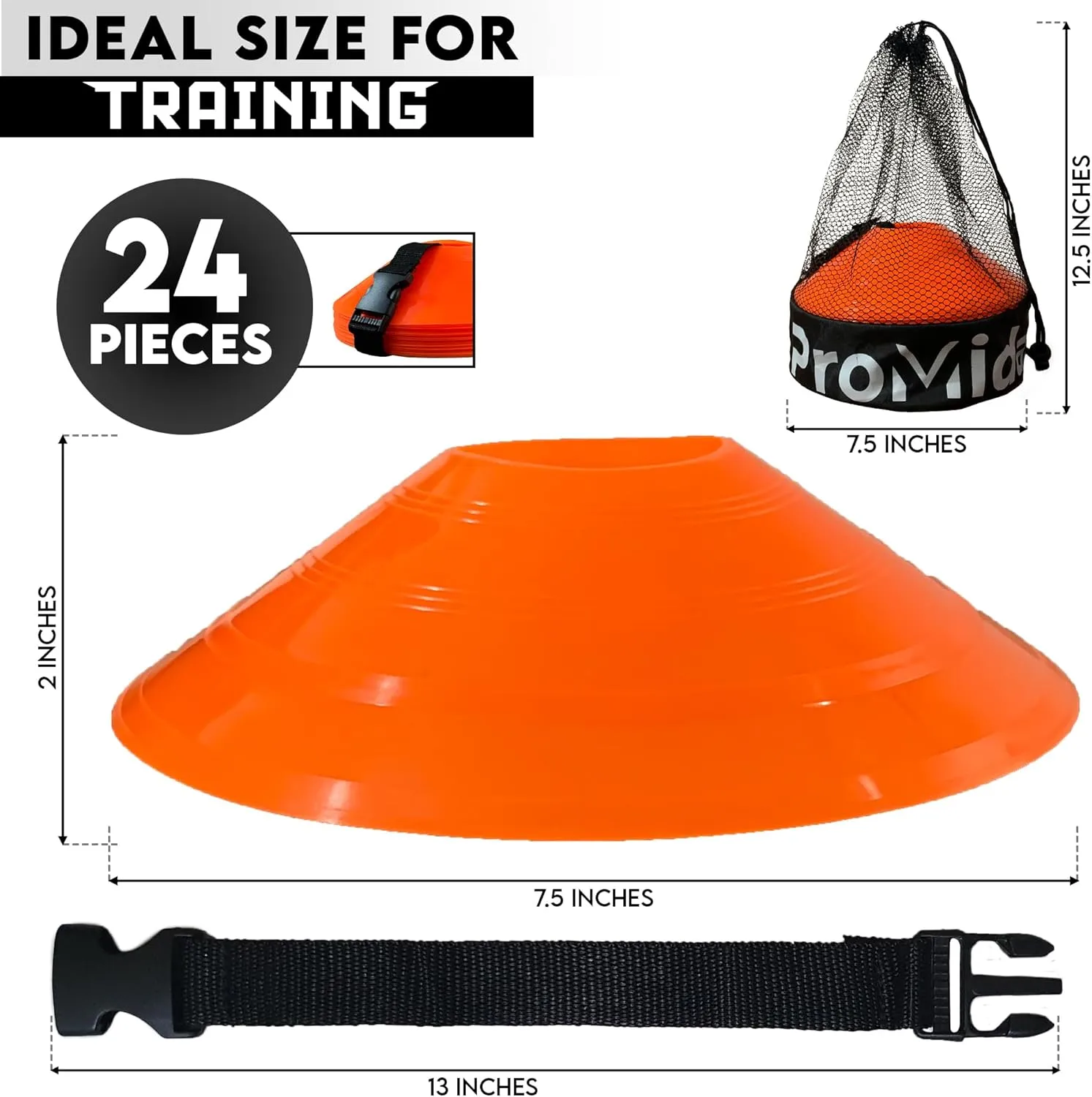 Disc Soccer Cones for Training Kids with Mesh Bag & Strap - Small Plastic Cones for Sports Training - Flexible Conos for Soccer Practice Equipment, Basketball & Football Drills Equipment