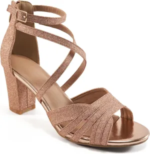 Ecetana Womens Sandals Chunky Heel Dressy Open Toe Buckle Ankle Strap Back Zipper Sexy Block Shoes for Party Wedding