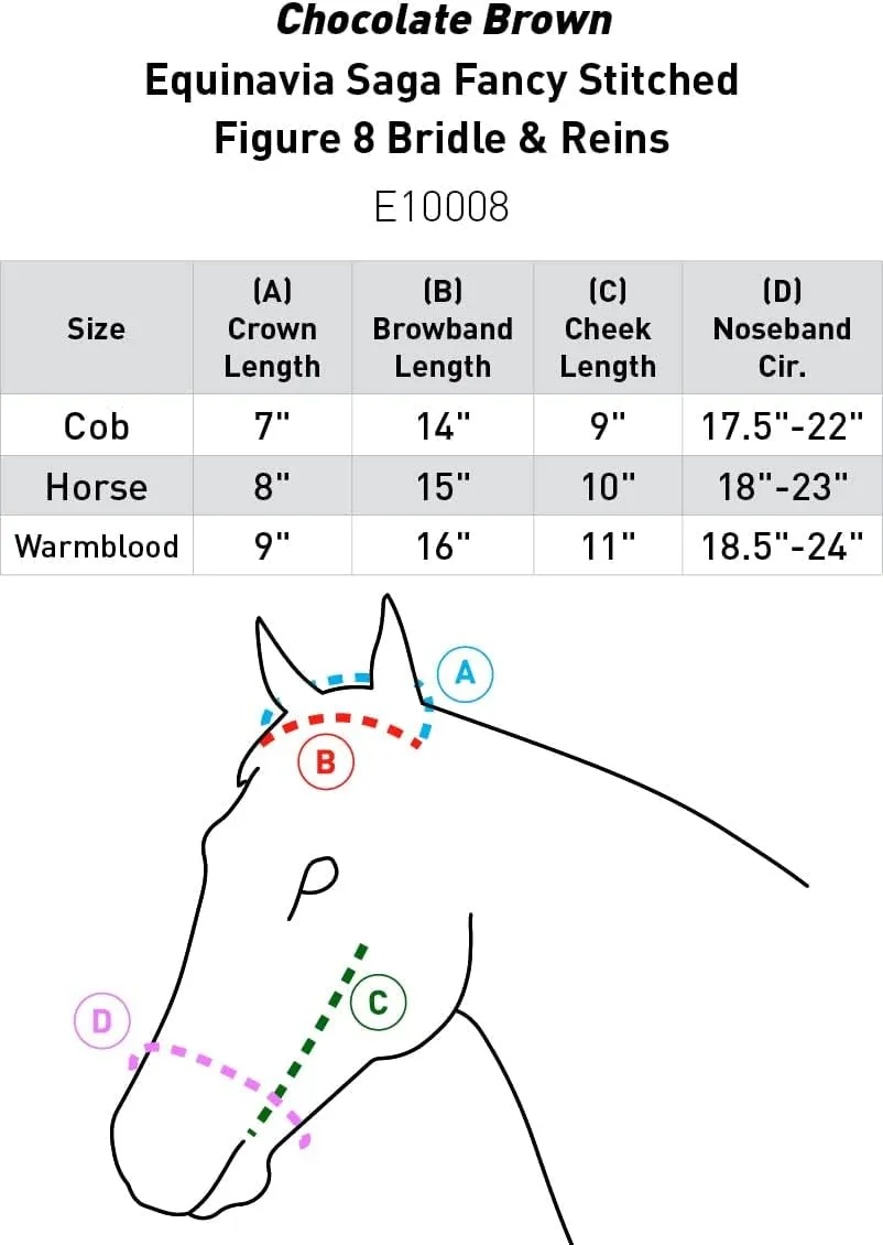 Equinavia Saga Adjustable Padded Fancy Stitched Figure 8 Bridle with Reins