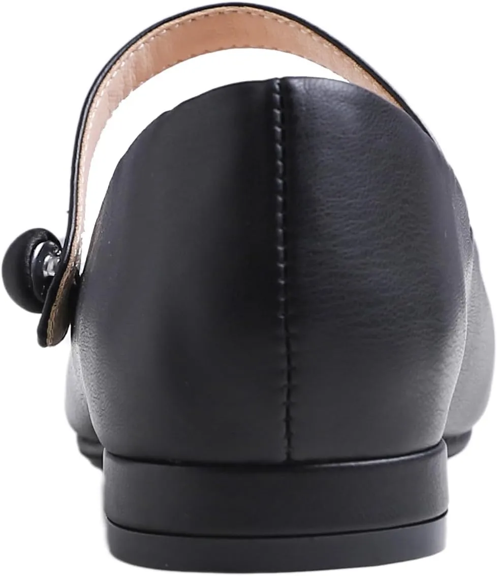 FEVERSOLE Women's Mary Jane Fashion Round Toe Low Heel Slip On Flats