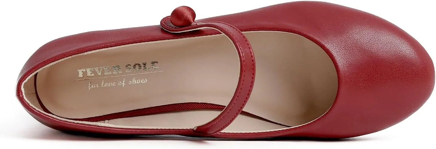 FEVERSOLE Women's Mary Jane Fashion Round Toe Low Heel Slip On Flats
