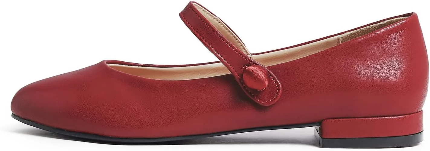 FEVERSOLE Women's Mary Jane Fashion Round Toe Low Heel Slip On Flats