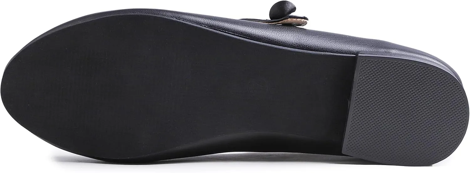 FEVERSOLE Women's Mary Jane Fashion Round Toe Low Heel Slip On Flats