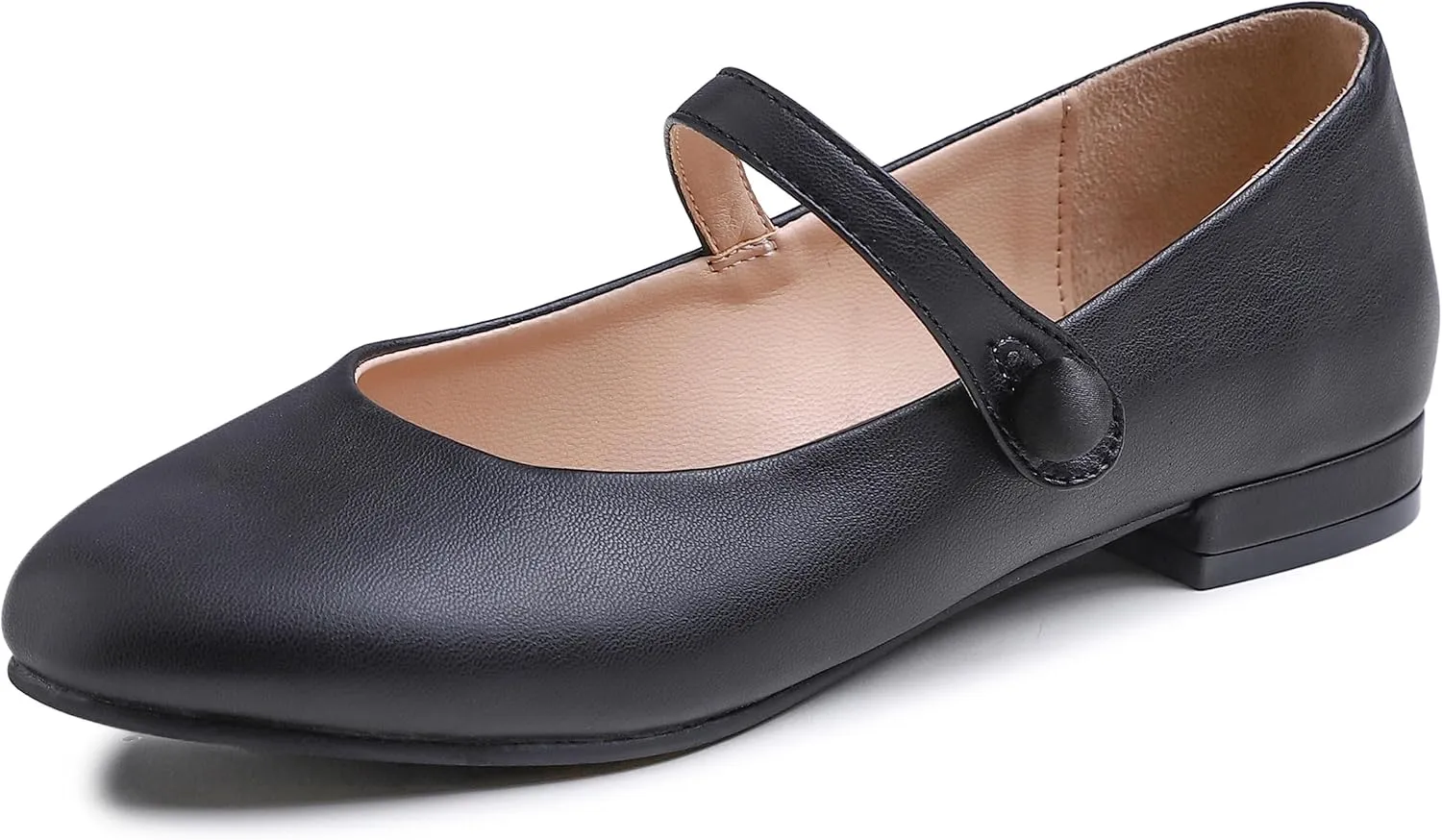 FEVERSOLE Women's Mary Jane Fashion Round Toe Low Heel Slip On Flats