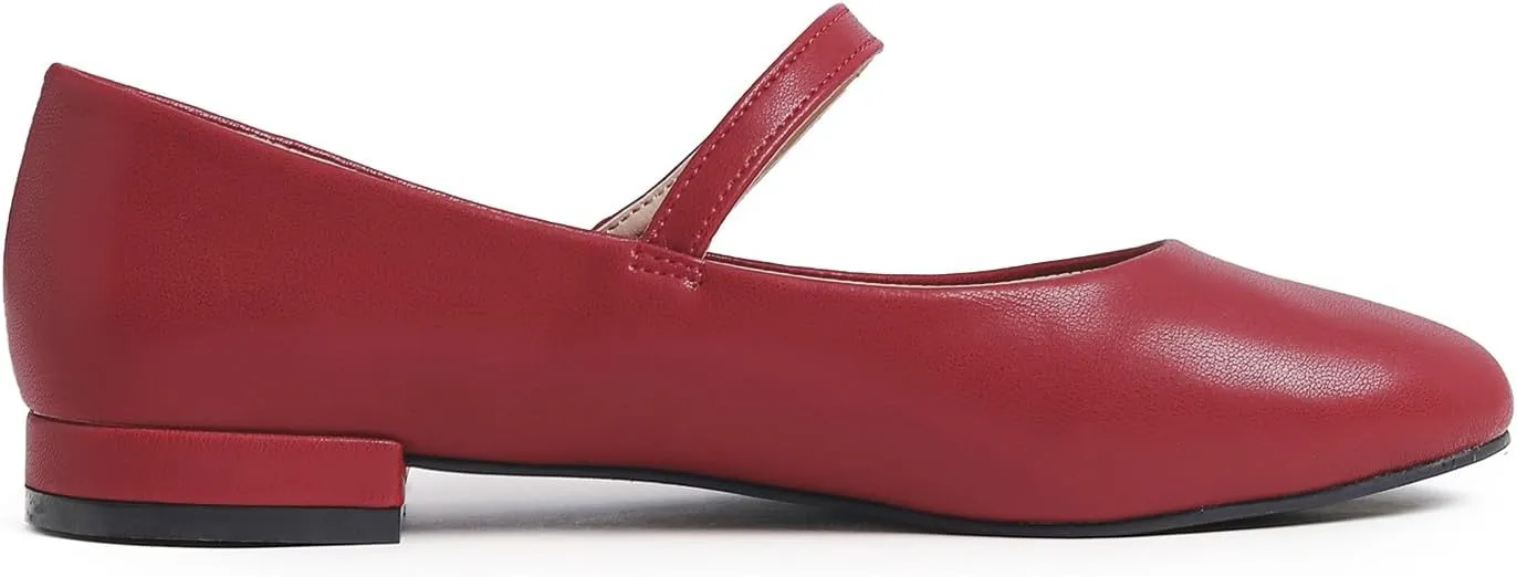 FEVERSOLE Women's Mary Jane Fashion Round Toe Low Heel Slip On Flats