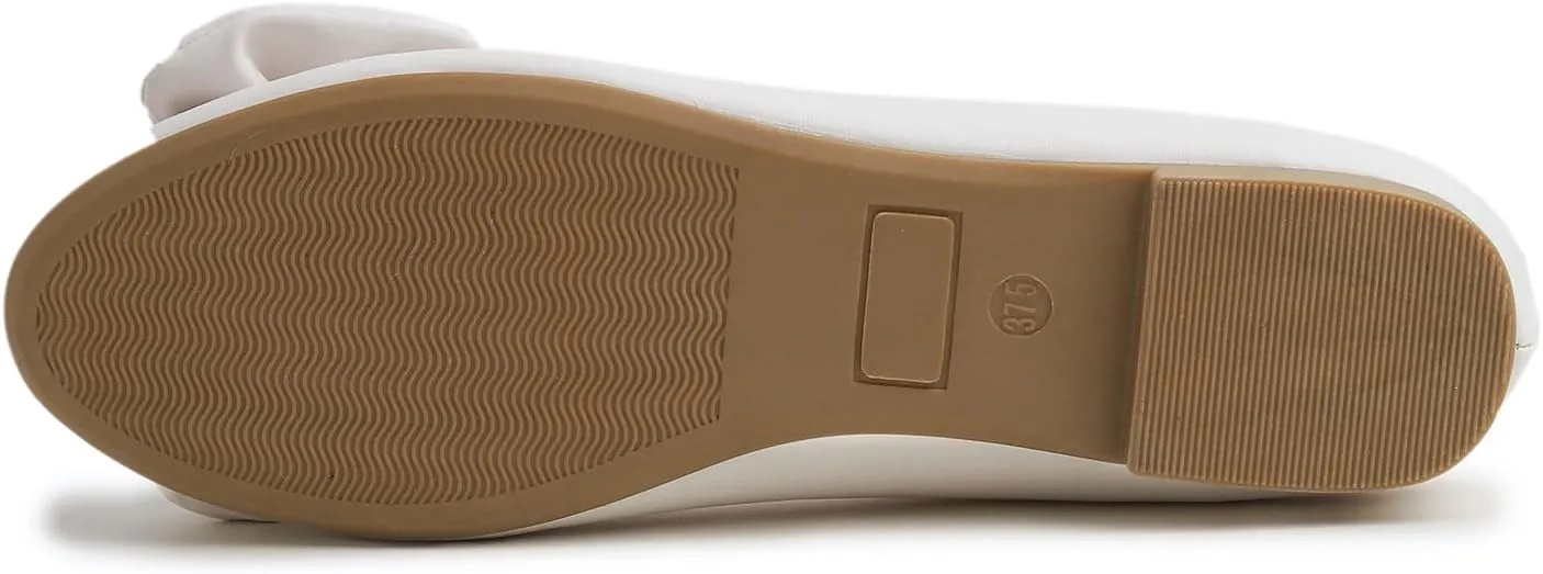 Feversole Women's Round Toe Cute Bow Trim Ballet Flats