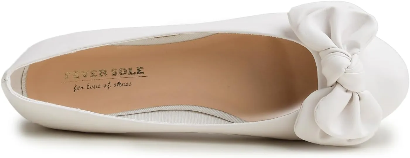 Feversole Women's Round Toe Cute Bow Trim Ballet Flats