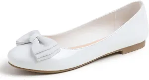 Feversole Women's Round Toe Cute Bow Trim Ballet Flats