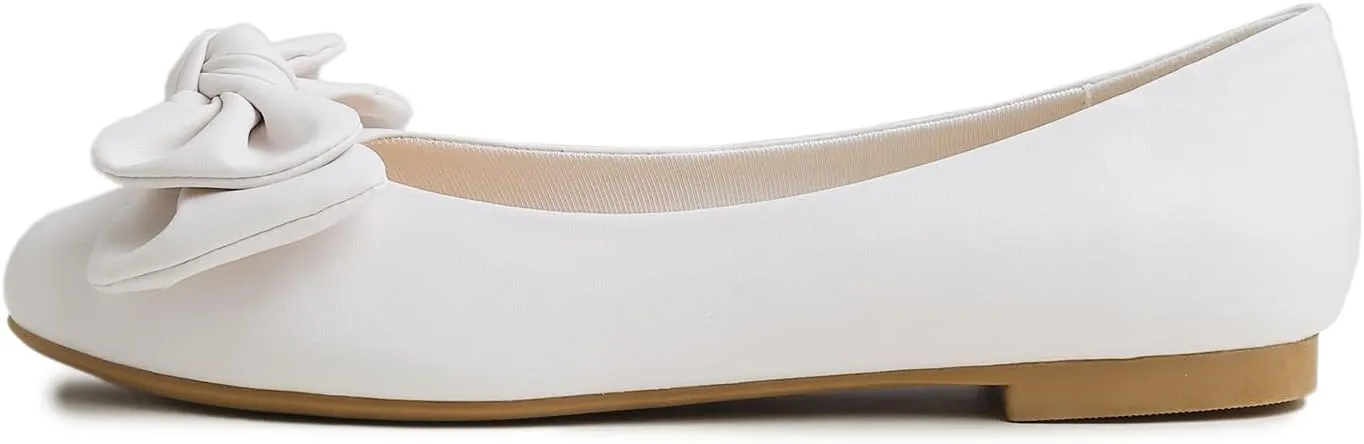 Feversole Women's Round Toe Cute Bow Trim Ballet Flats