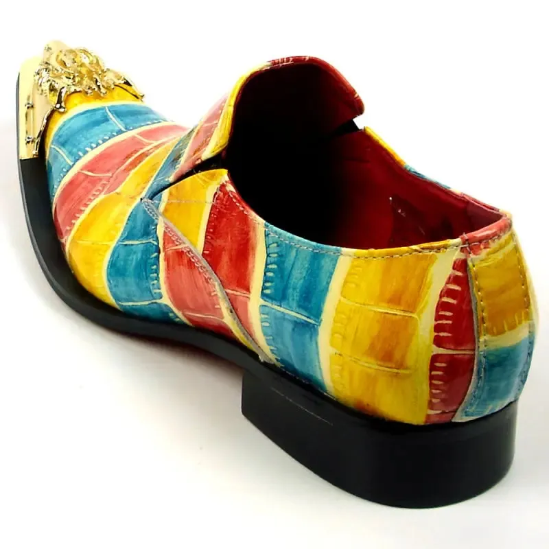 Fiesso FI-7433 Multi Color Metal Tip Loafers
