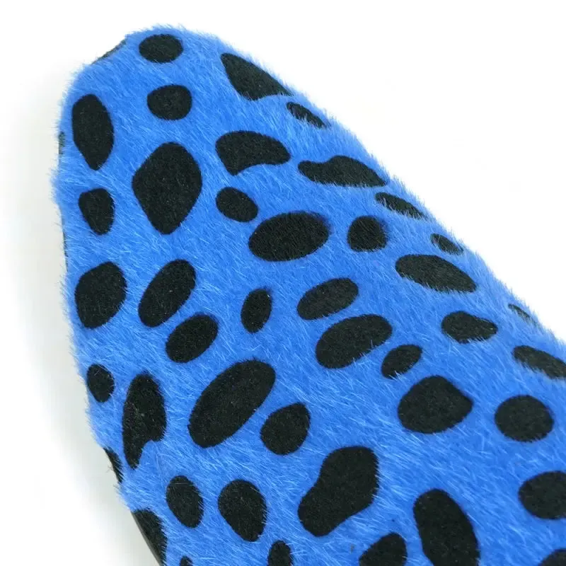 Fiesso FI-7532 Black Blue Leopard Print Pony Hair Slip On Loafers