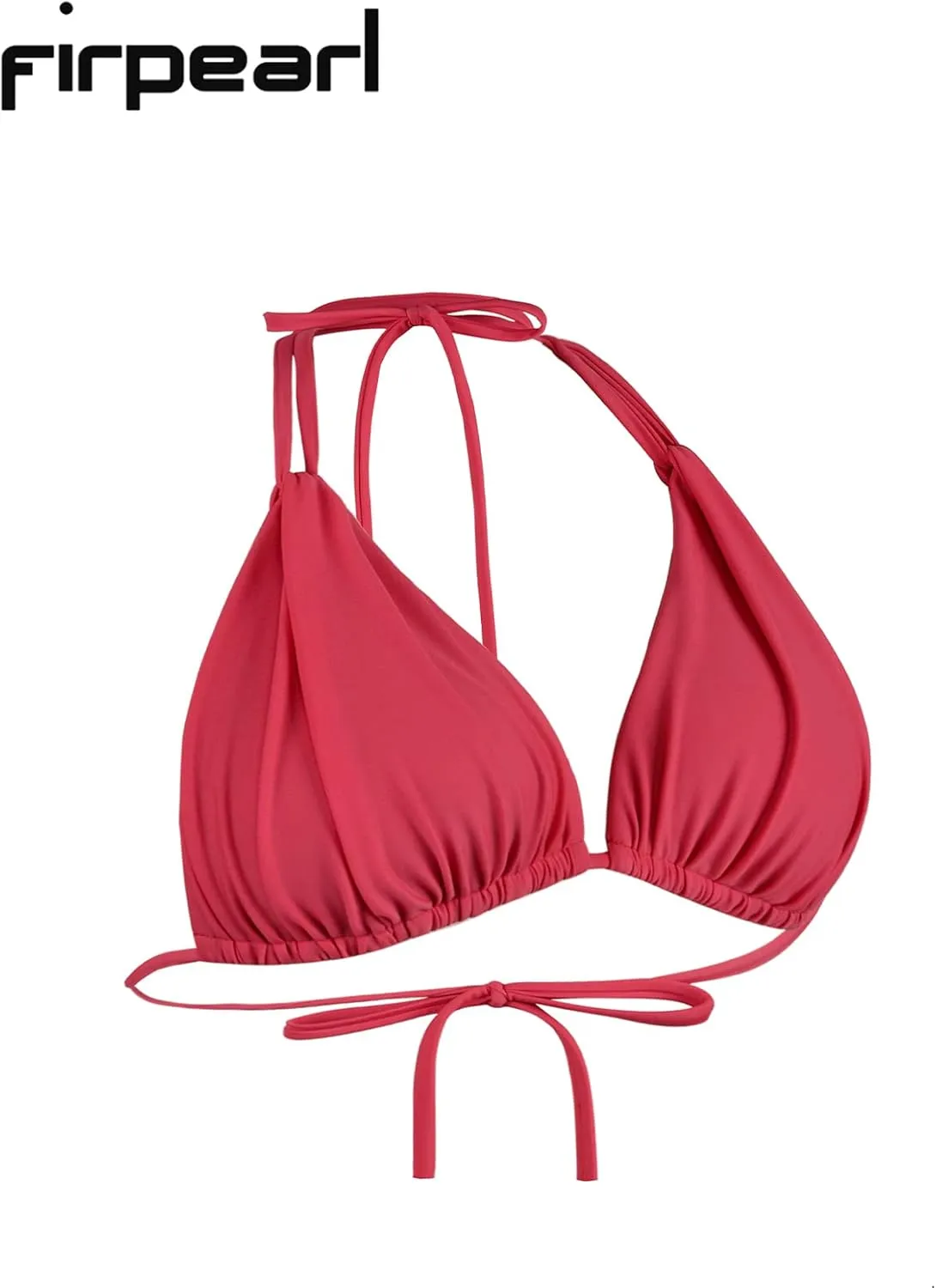 Firpearl Women's Triangle Bikini Tops Push Up Slider Ruched Halter Swimsuit Top Swim Bras