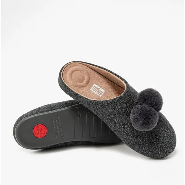 FitFlop CHRISSIE POM POM Womens Mule Slippers Pewter Grey