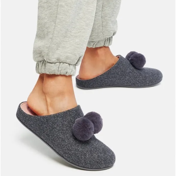 FitFlop CHRISSIE POM POM Womens Mule Slippers Pewter Grey