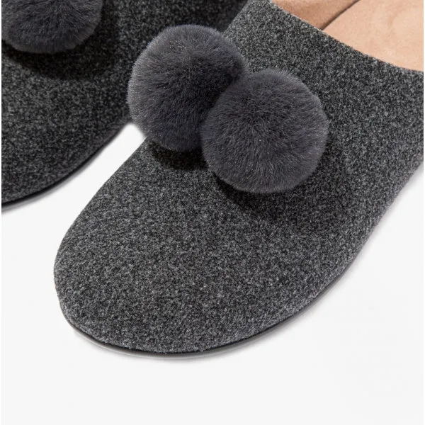 FitFlop CHRISSIE POM POM Womens Mule Slippers Pewter Grey