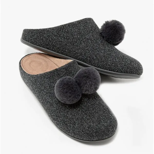 FitFlop CHRISSIE POM POM Womens Mule Slippers Pewter Grey