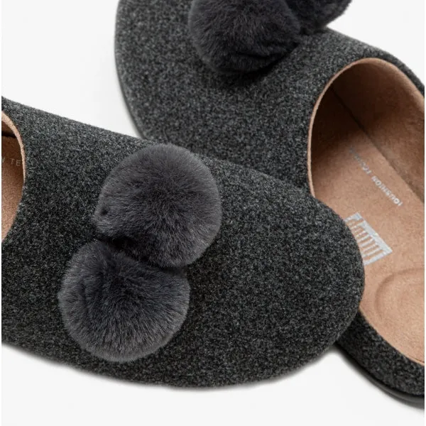 FitFlop CHRISSIE POM POM Womens Mule Slippers Pewter Grey