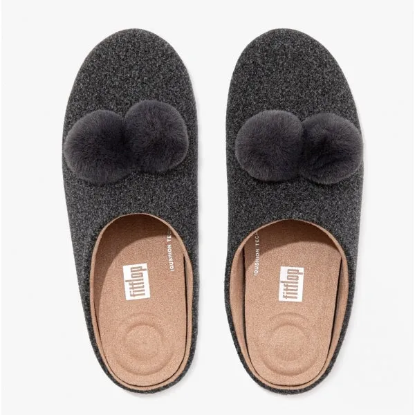 FitFlop CHRISSIE POM POM Womens Mule Slippers Pewter Grey