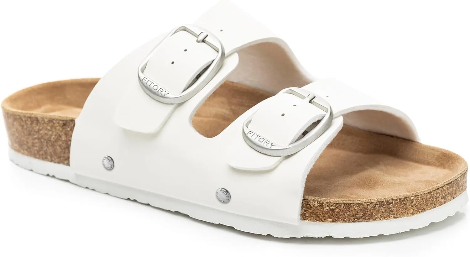 FITORY Womens Flat Sandals with Cork Footbed, Open Toe Slides Adjustable Slip On Slippers for Summer Size 6-11