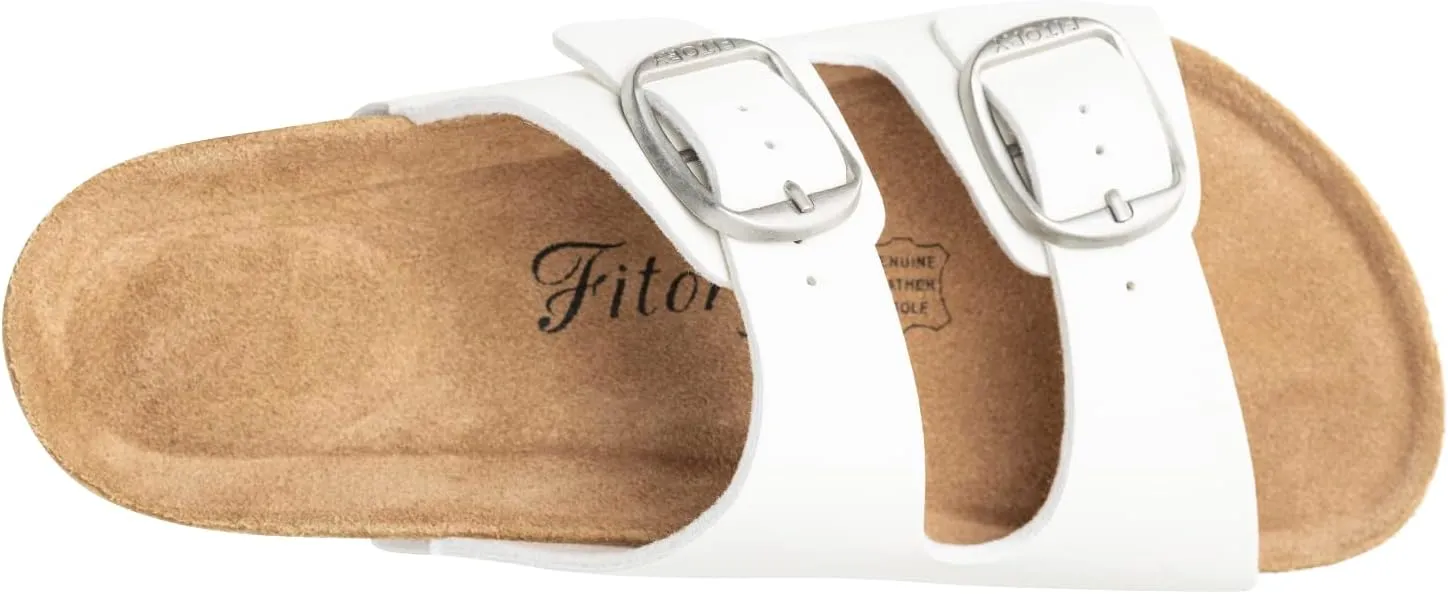 FITORY Womens Flat Sandals with Cork Footbed, Open Toe Slides Adjustable Slip On Slippers for Summer Size 6-11