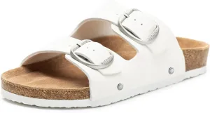 FITORY Womens Flat Sandals with Cork Footbed, Open Toe Slides Adjustable Slip On Slippers for Summer Size 6-11