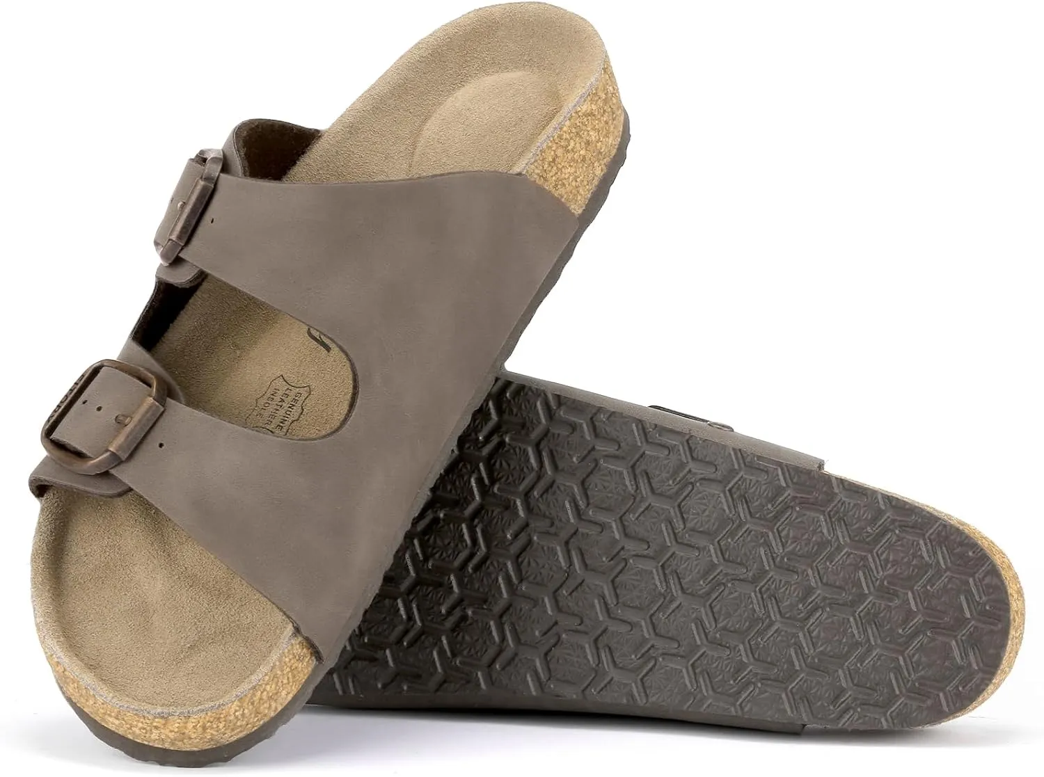 FITORY Womens Flat Sandals with Suede Insole, Open Toe Adjustable Slides for Summer Size 6-11