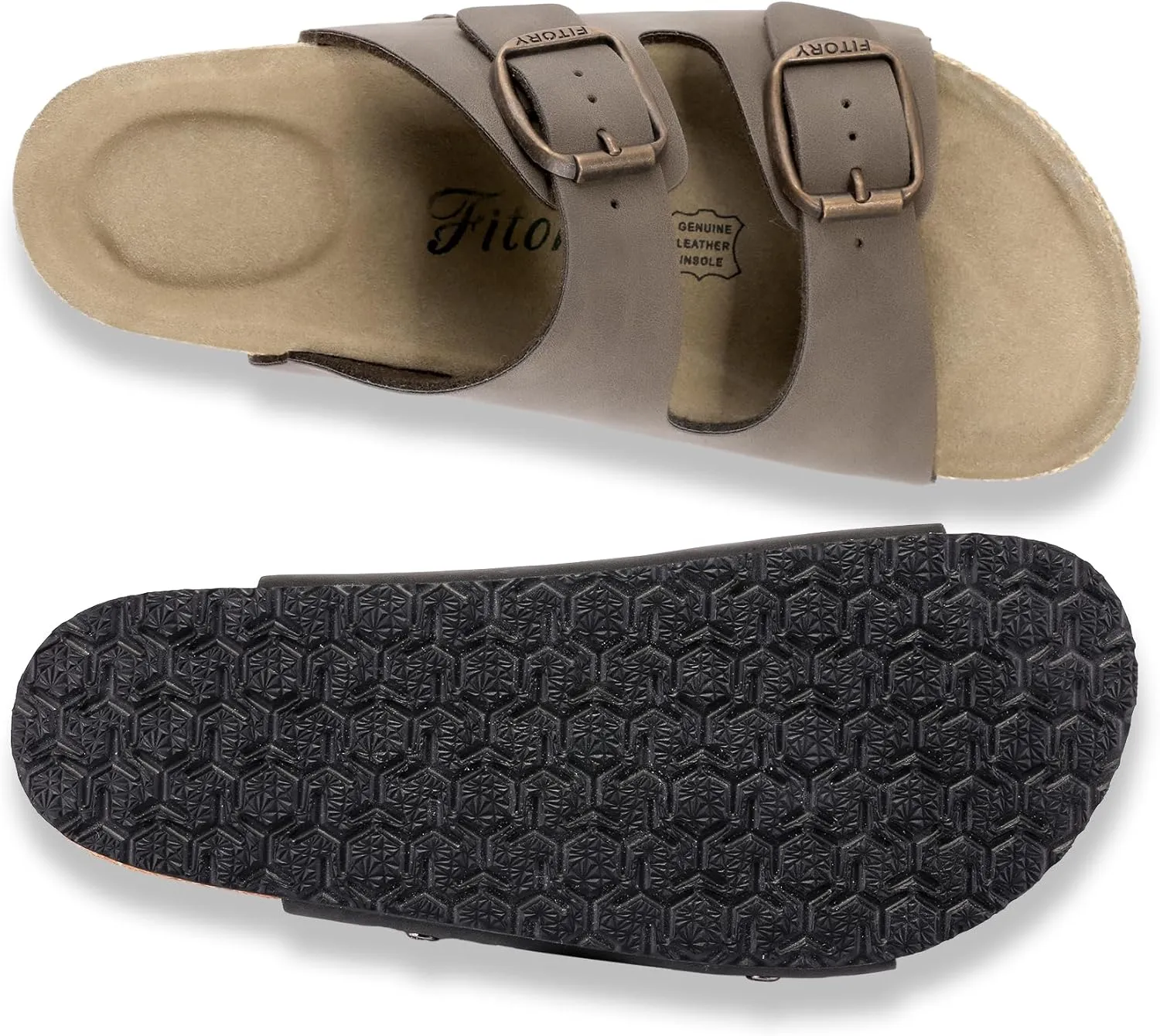 FITORY Womens Flat Sandals with Suede Insole, Open Toe Adjustable Slides for Summer Size 6-11