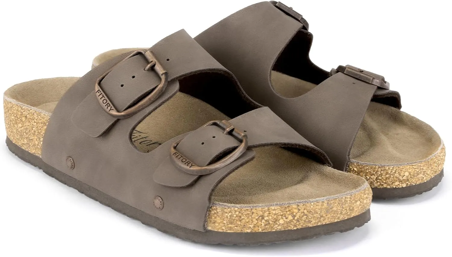 FITORY Womens Flat Sandals with Suede Insole, Open Toe Adjustable Slides for Summer Size 6-11
