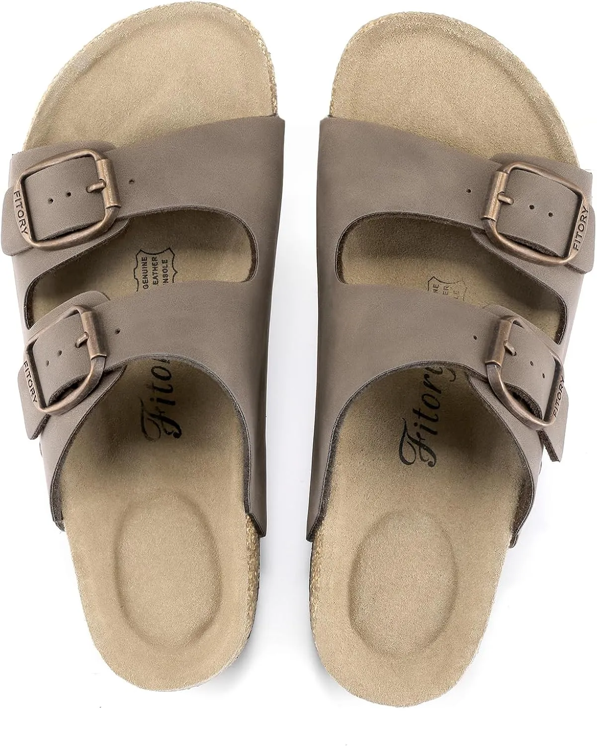 FITORY Womens Flat Sandals with Suede Insole, Open Toe Adjustable Slides for Summer Size 6-11