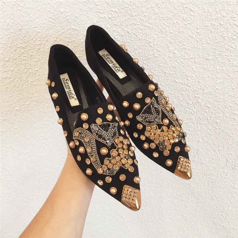 Flat Pointed Toe Metal Details Mule Shoes