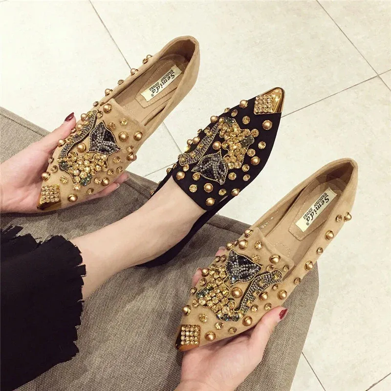 Flat Pointed Toe Metal Details Mule Shoes