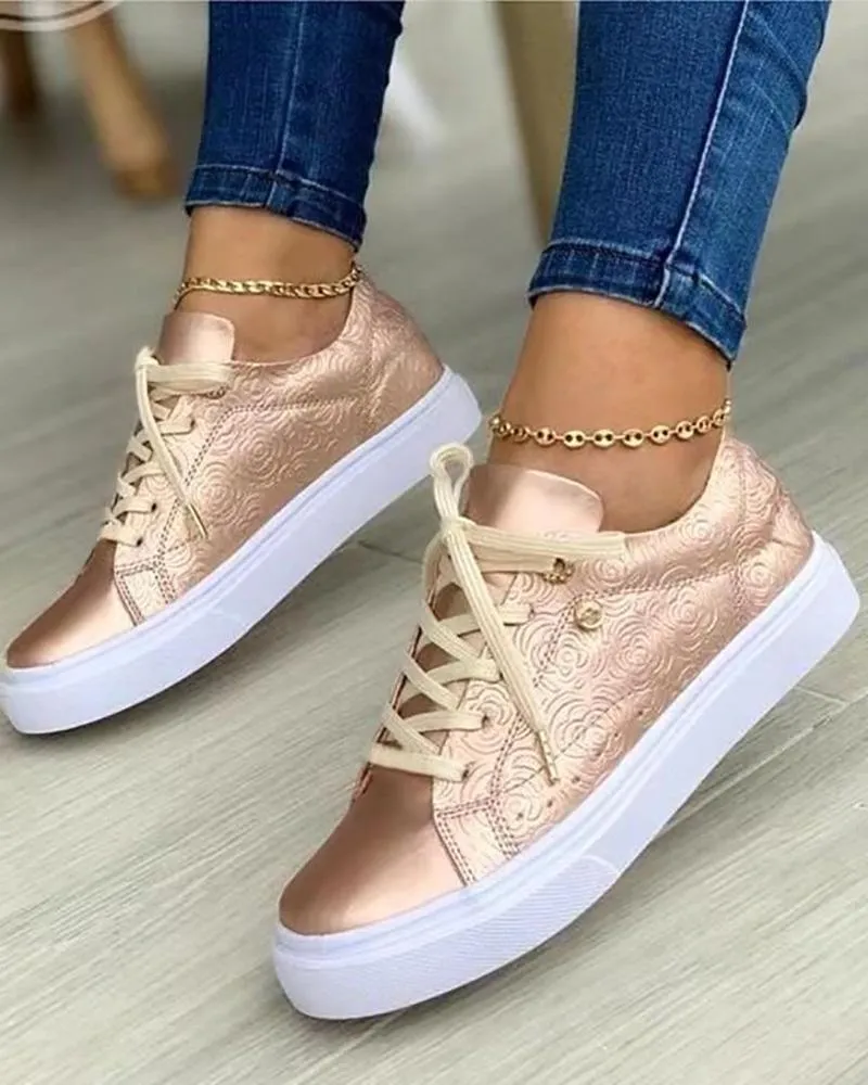 Floral Pattern Lace up Eyelet Sneakers