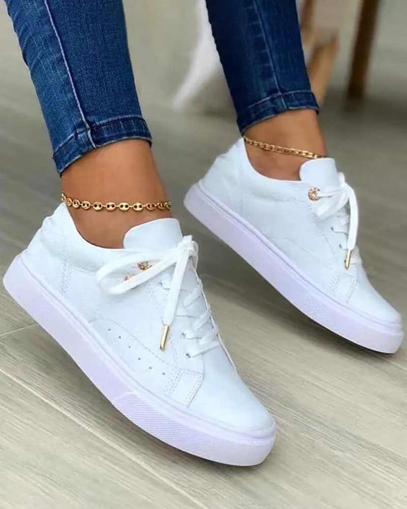 Floral Pattern Lace up Eyelet Sneakers