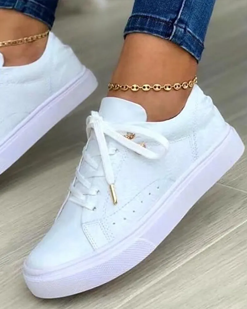 Floral Pattern Lace up Eyelet Sneakers