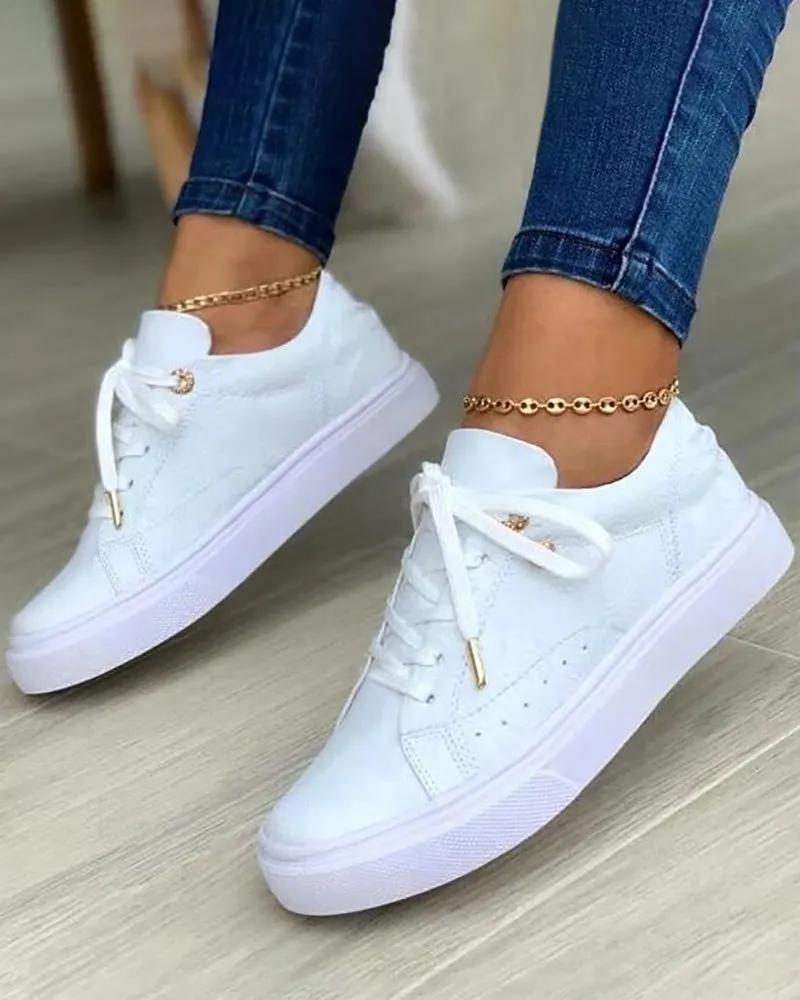 Floral Pattern Lace up Eyelet Sneakers
